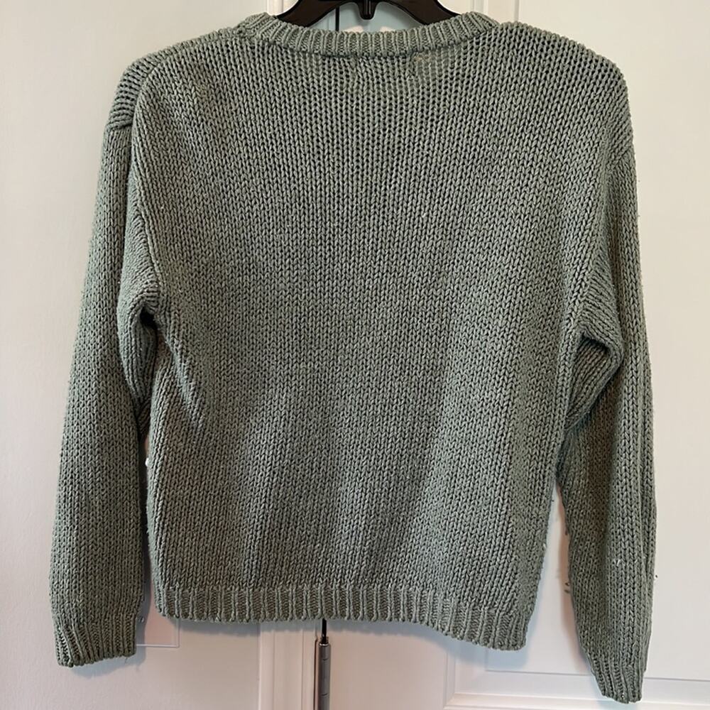 Vintage 90’s Hunters Run Hand Knit Ramie/Acrylic Green & Pink Embroider Sweater - Picture 2 of 13
